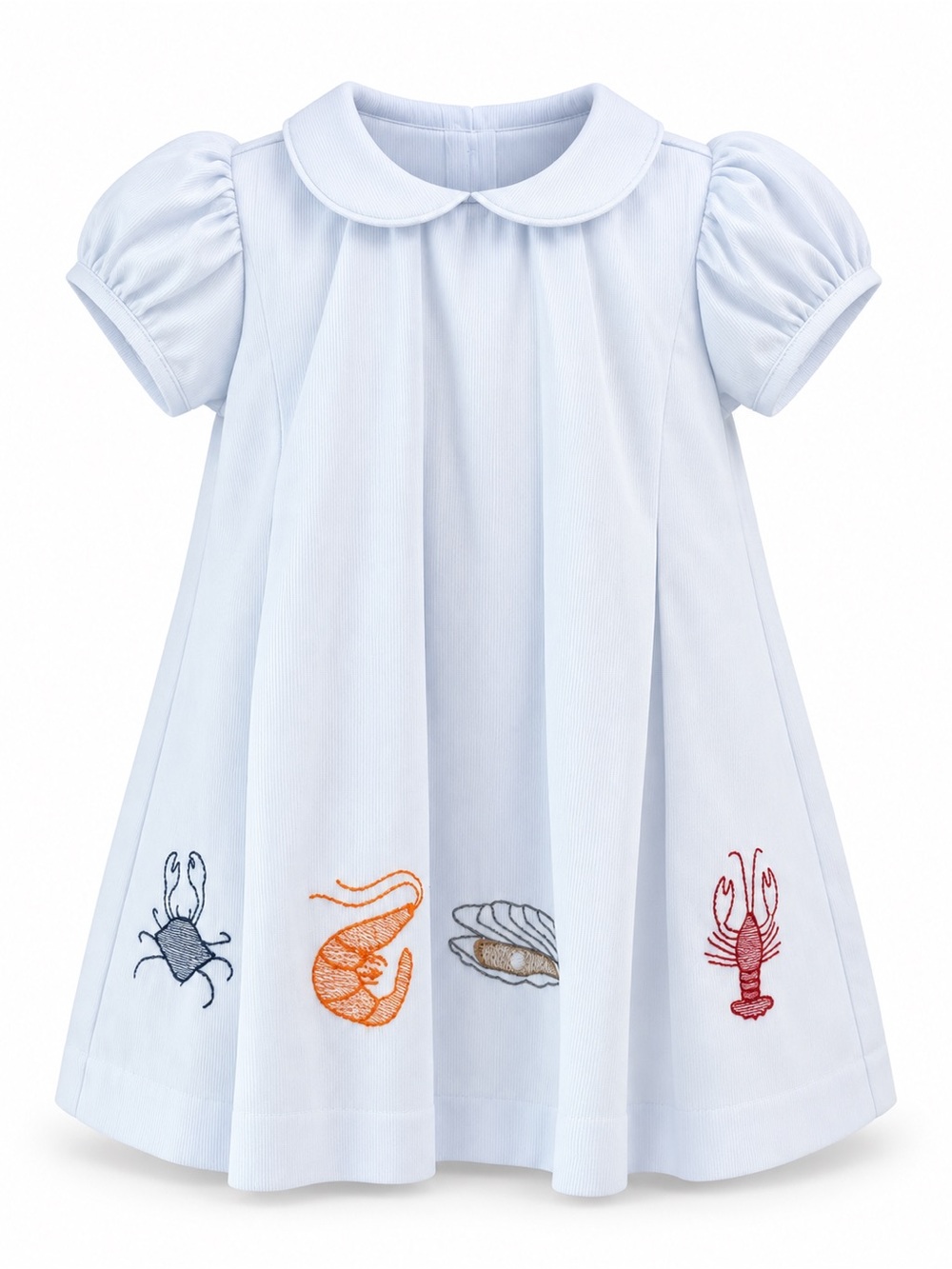 NWT Lulu Bebe seafood dress white pique Peter Pan collar with embroidery 12M